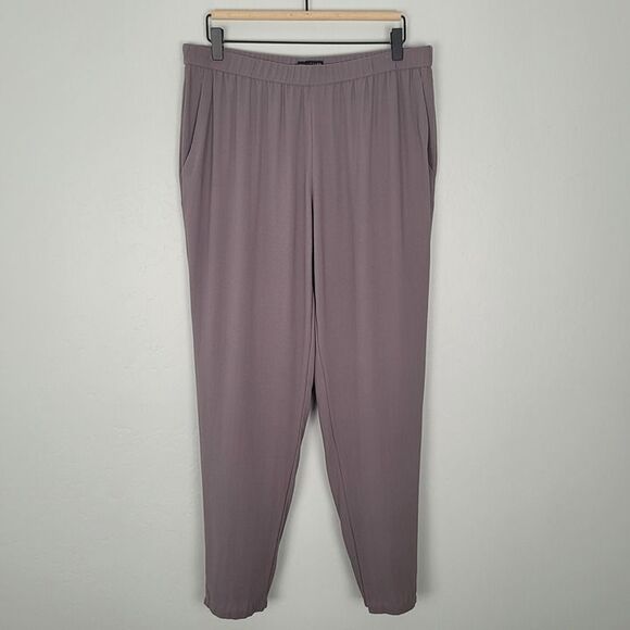 Eileen Fisher Size M Silk Georgette Crepe Pants Pull On Straight Leg Purple - Picture 2 of 12